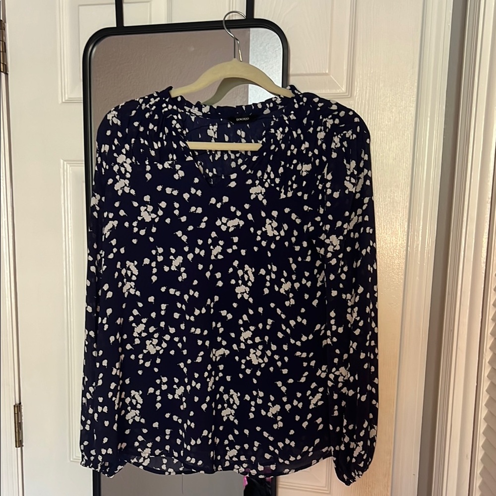Elegant Navy and White Floral Blouse